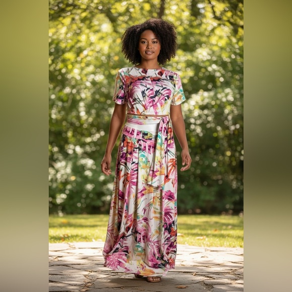 The Curve Dresses & Skirts - The Curve by Judani 3X Maki Skirt Top Crop Tie Wrap Shirt Floral 2 PC